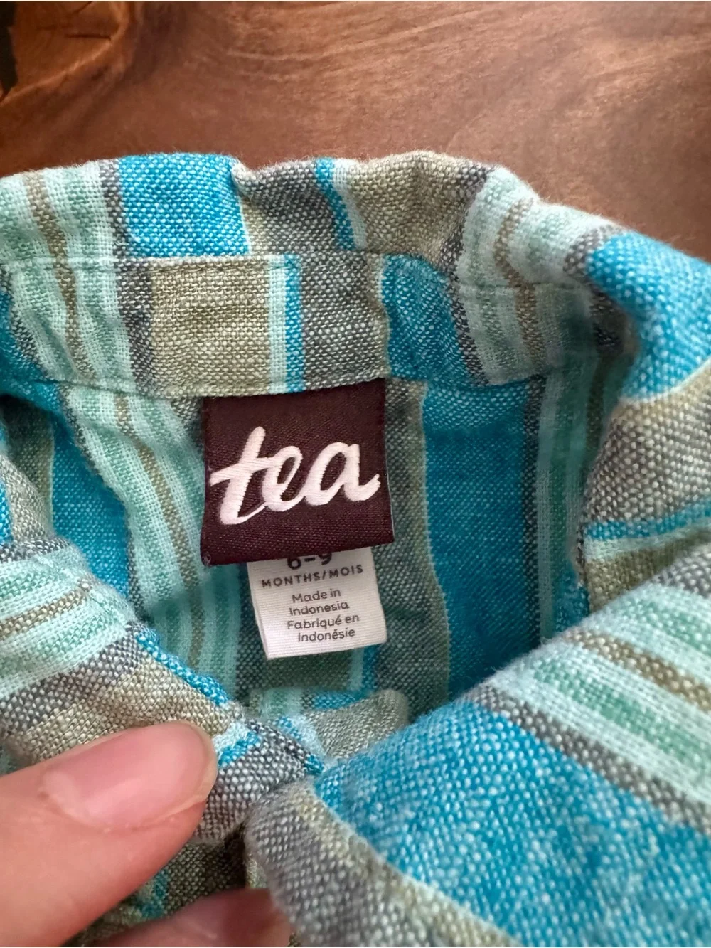 Tea Collection Linen Blend Ocean Coastal Stripe Button Romper Size 6-9 Months